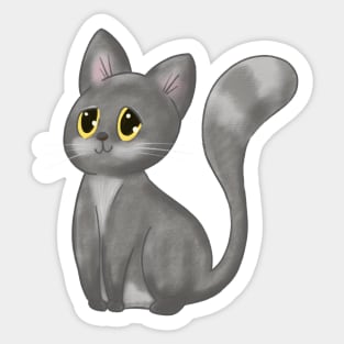 The Happy Adorable Cat Illustration Grey Sticker